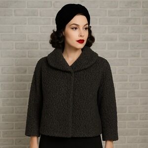 Vintage 50s Sistoveris of Greece Black Persian‎ Lamb Fur Jacket Boxy Short Coat